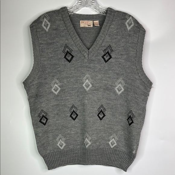 Vintage The Fox Collection Grey Geometric Gray Sweater Vest Size Large - Picture 1 of 8